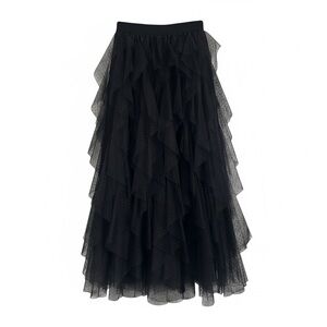 Elegant Layered Tulle Skirt Black
